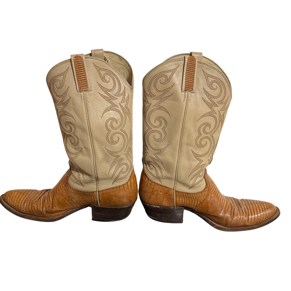 Vintage Teju Lizard Exotic Leather Western Boots D6878 Womens 6C Cognac Cream
